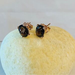 LeVian Brown Smoky Quartz Oval Stud Earrings, Rose Gold Plated